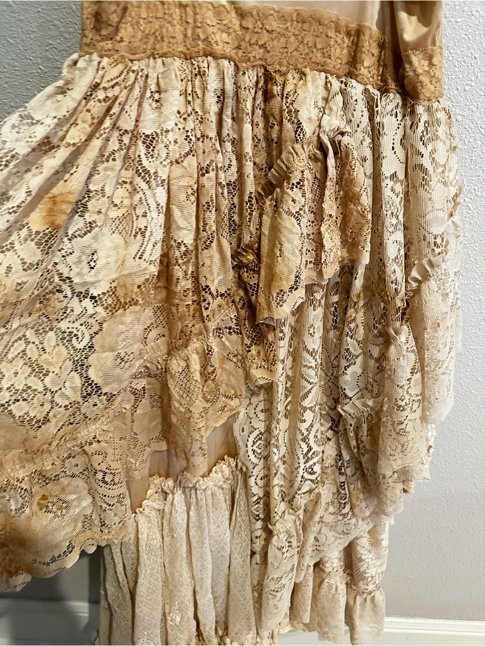 Upcycled shabby chic slip maxi dress Tiered Lace Maxi Dress Boho Festival Sz XL - Picture 9 of 13